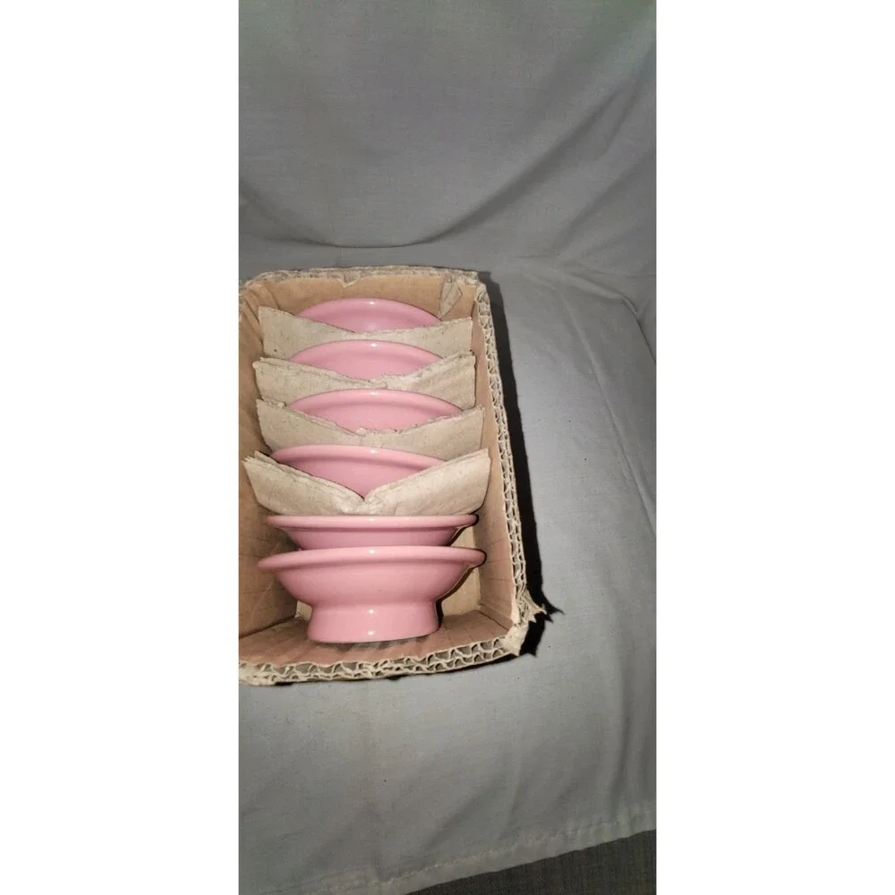 Crate & Barrel Pink Cupcake Pedestal Ramekin Bowls Set of 6 Girlie Summer Spring